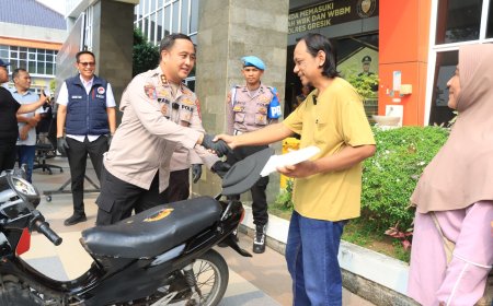 Polres Gresik Serahkan Kembali Kendaraan Korban Curanmor Secara Gratis
